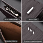 Long Wallet for Men, RFID Blocking Bifold Leather Wallet, Men'S Long Slim Wallet with ID Window and Multiple Card Slots