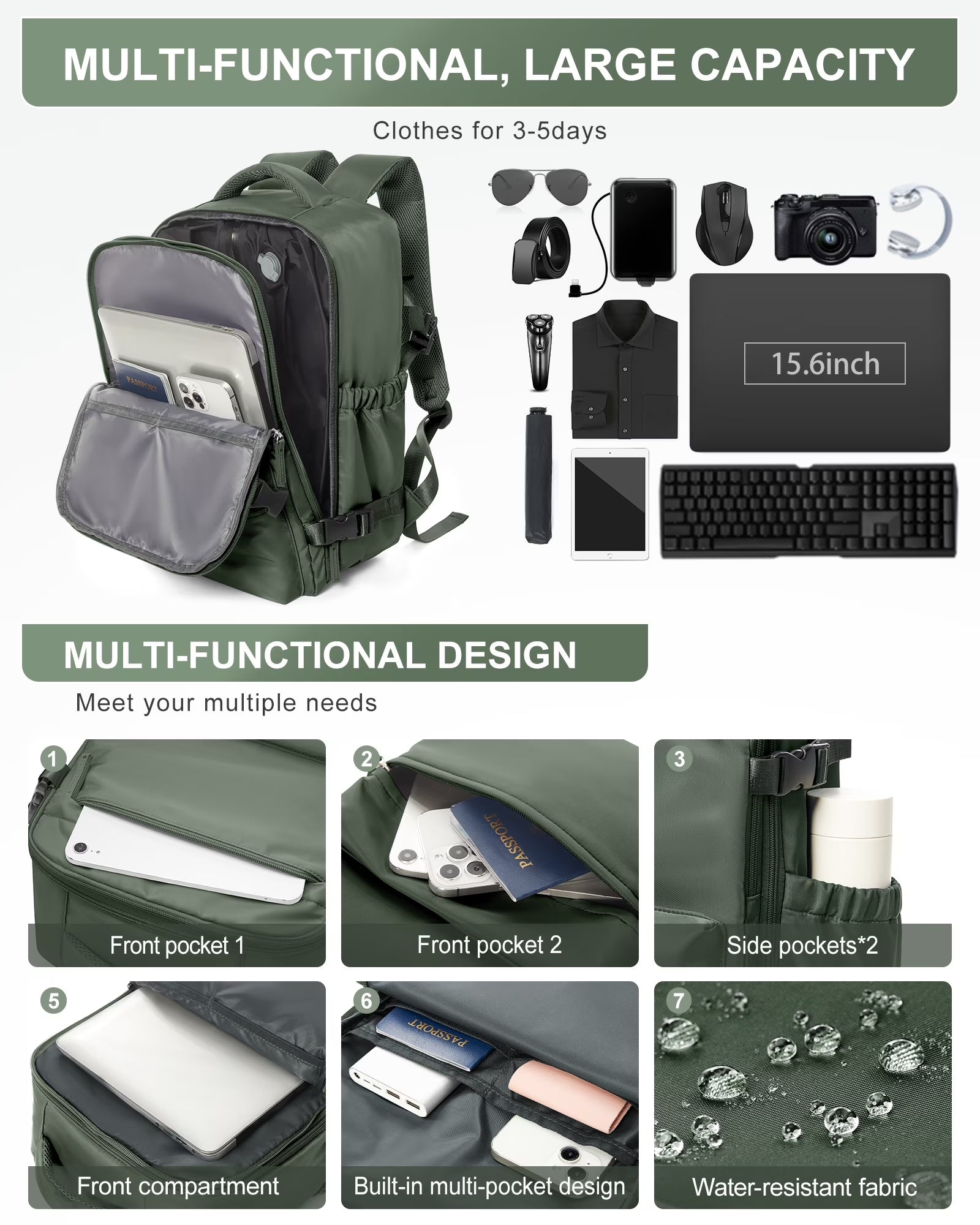Travel Vacuum Backpack with Air Pump, Vacuum Seal Carry on Backpack for Airplanes, Vacuum Back Pack for Travel Backpack with Vacuum Compression Business Day Vacpack Backpack for Women Men Green