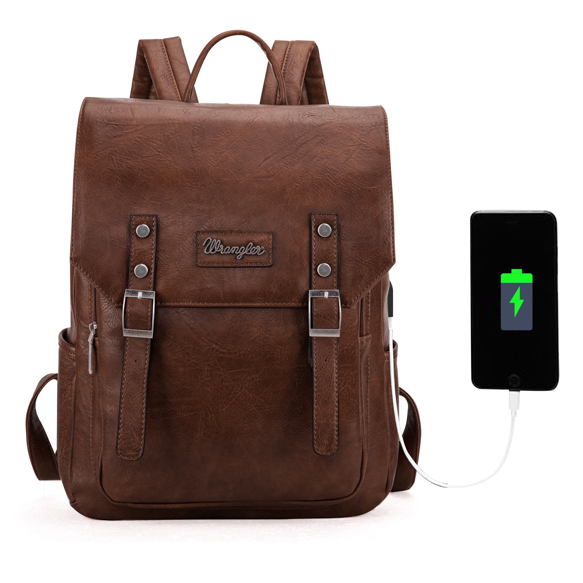 Wrangler Leather Backpack Purse for Women Laptop Backpack Fashion Pink Backpack, Dark Brown