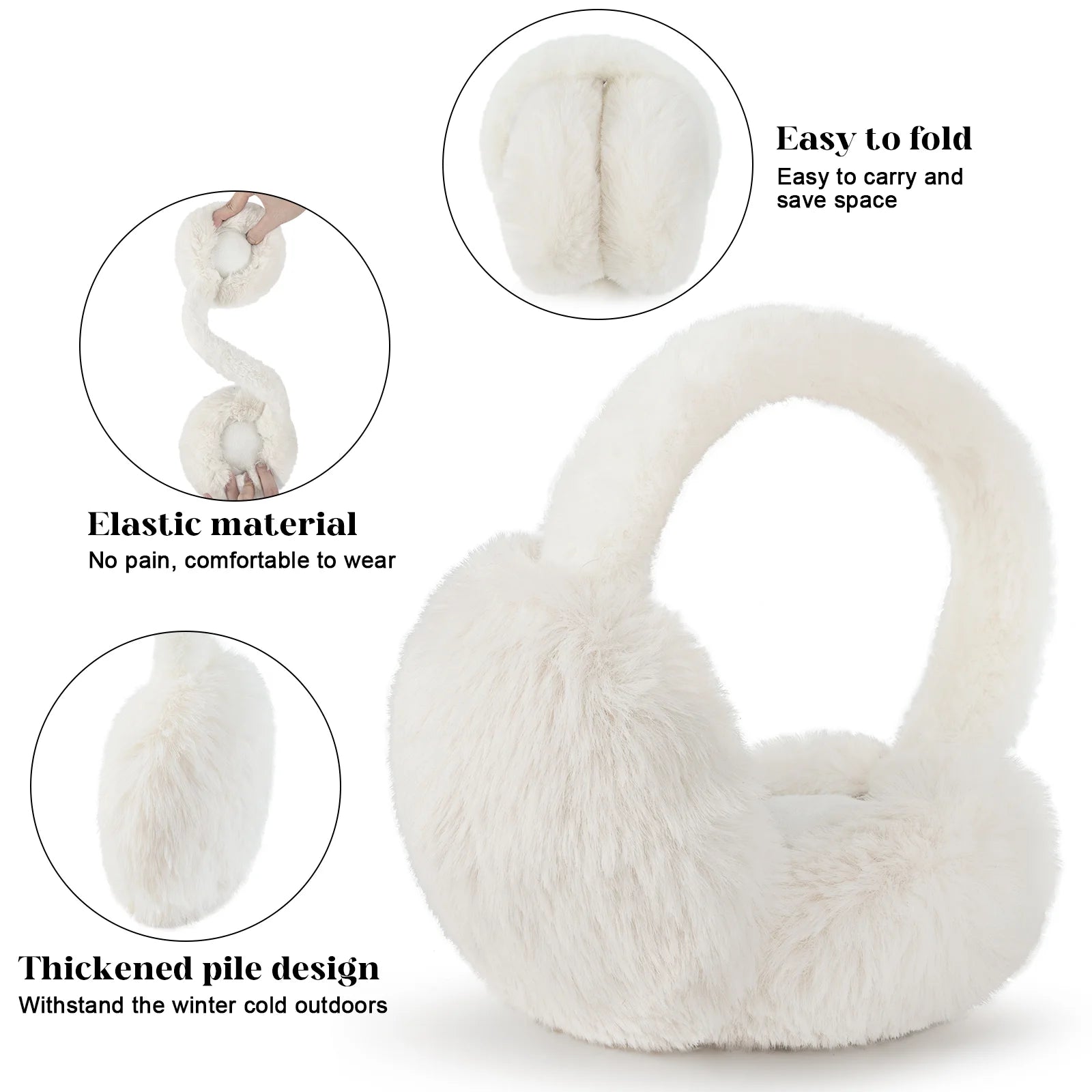 2 Packs Women Ear Muffs Soft Cute Foldable Ear Warmers for Women Gift Black and White