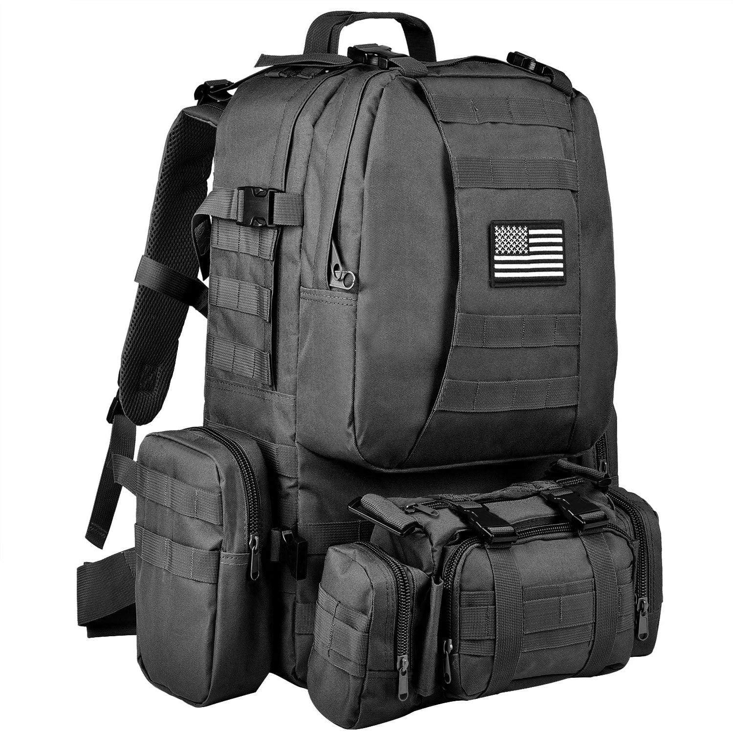 60L Camping Hiking Backpack, Large Multifunction Outdoor Sport Backpack, Black with Patch