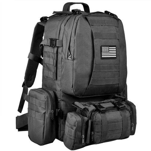 60L Camping Hiking Backpack, Large Multifunction Outdoor Sport Backpack, Black with Patch