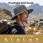 Sun Hat for Men Sun Protection Wide Brim Bucket Hat Waterproof Breathable Packable Boonie Hat for Fishing Grey
