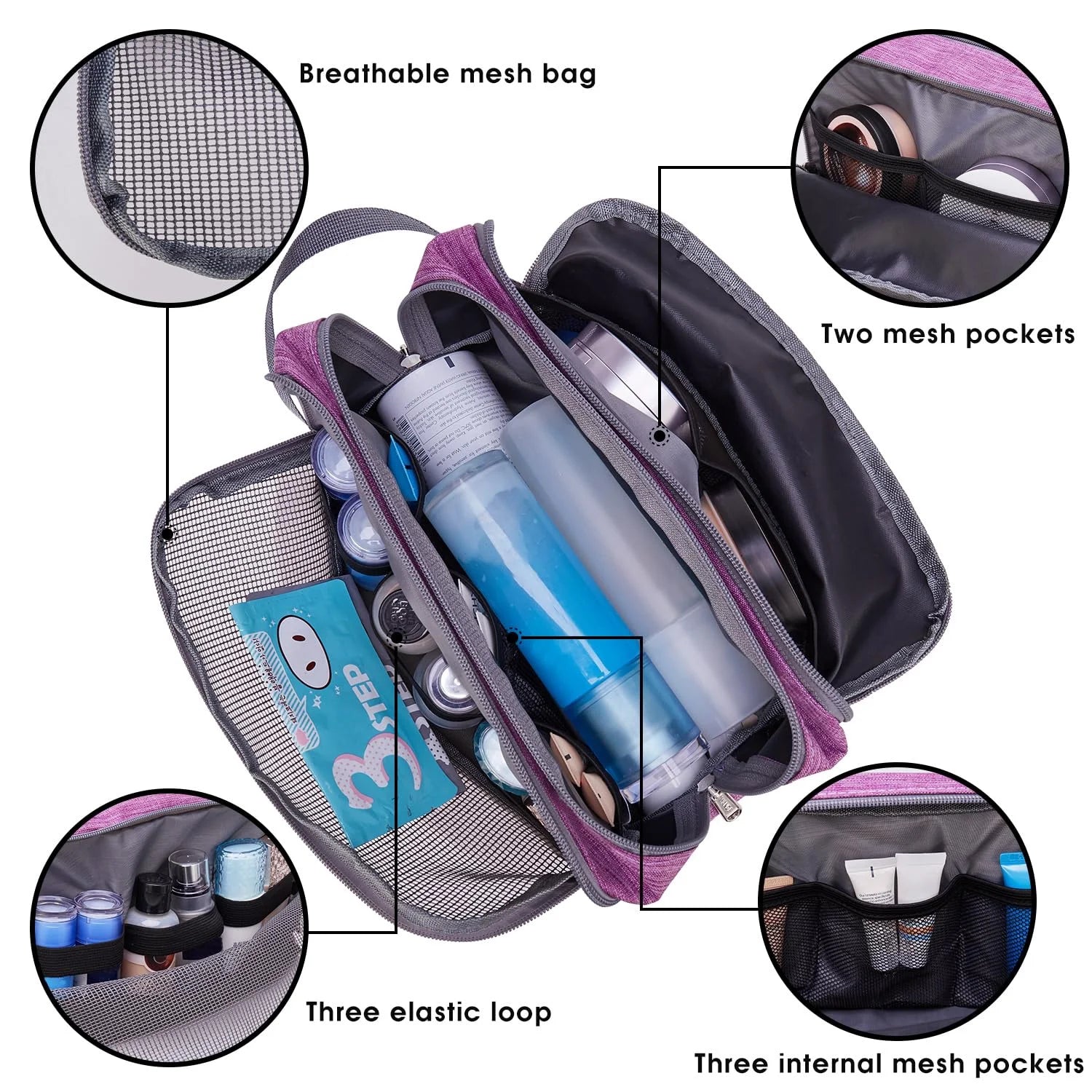 Toiletry Bag for Women Ladies Hanging Travel Dopp Kit Lightweight Water Resistant Small Shaving Bag Bathroom Cosmetic Organizer for Women, Purple