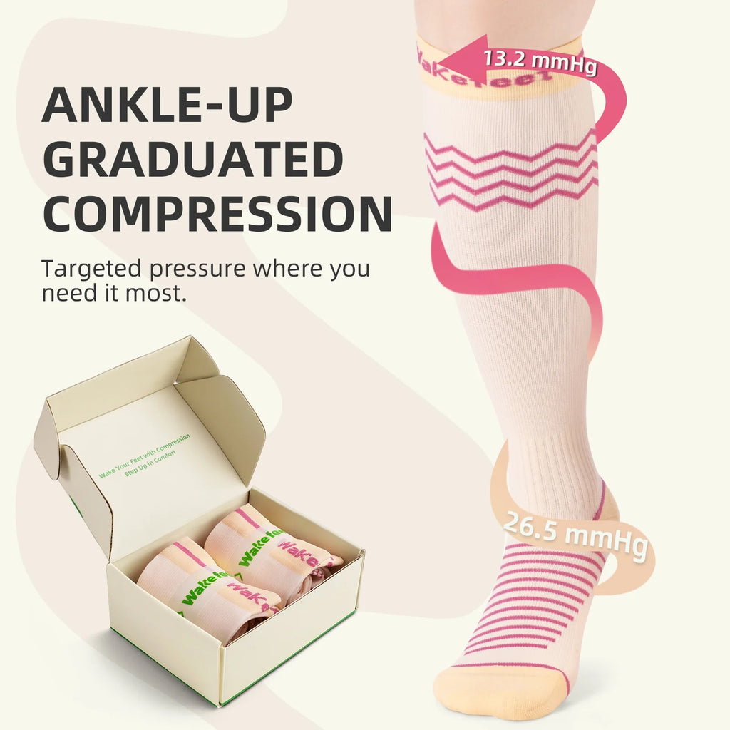 Compression Socks for Women, 15-25 Mmhg Knee High Compression Stockings for Pregnancy, Anti-Slip Support Socks