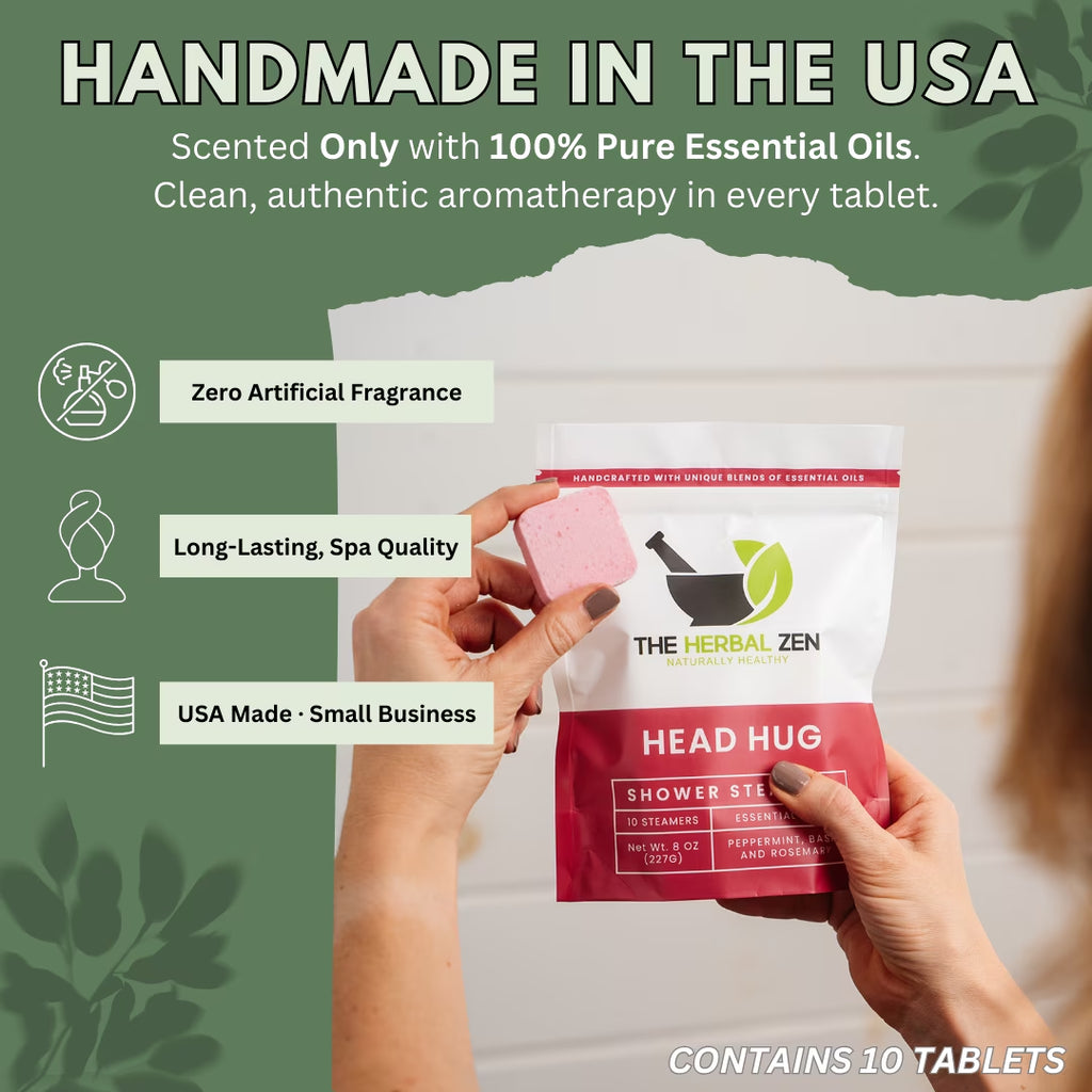 Head Hug Shower Steamers Aromatherapy for Relief - USA Made Valentines Day Gift for Her and Him - Peppermint & Rosemary Shower Bomb Tablets - Soothing Natural Essential Oils (10 Pack)