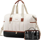 Puffer Duffle Bag, 42L Travel Weekender Overnight Bag with Toiletry Bag, Carry-On Personal Item Bag Hospital Bag Gym Bag with Dry/Wet Separation