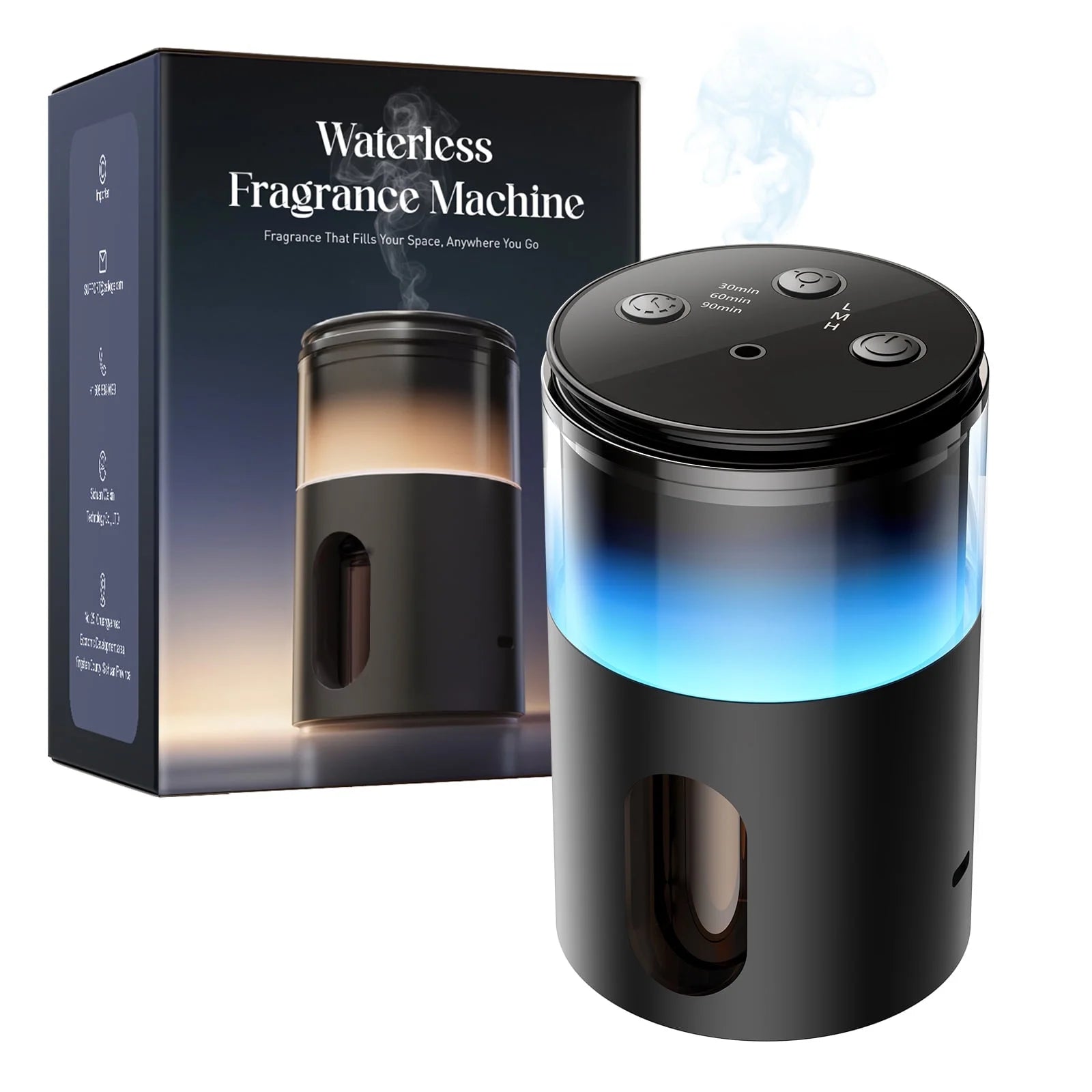 Waterless Essential Oil Diffuser, Cordless Aromatherapy Oil Diffuser with 3 Mist Level 8 Colors - Rechargeable Portable Scent Diffuser - Cool Mist Humidifier for Home Car Office