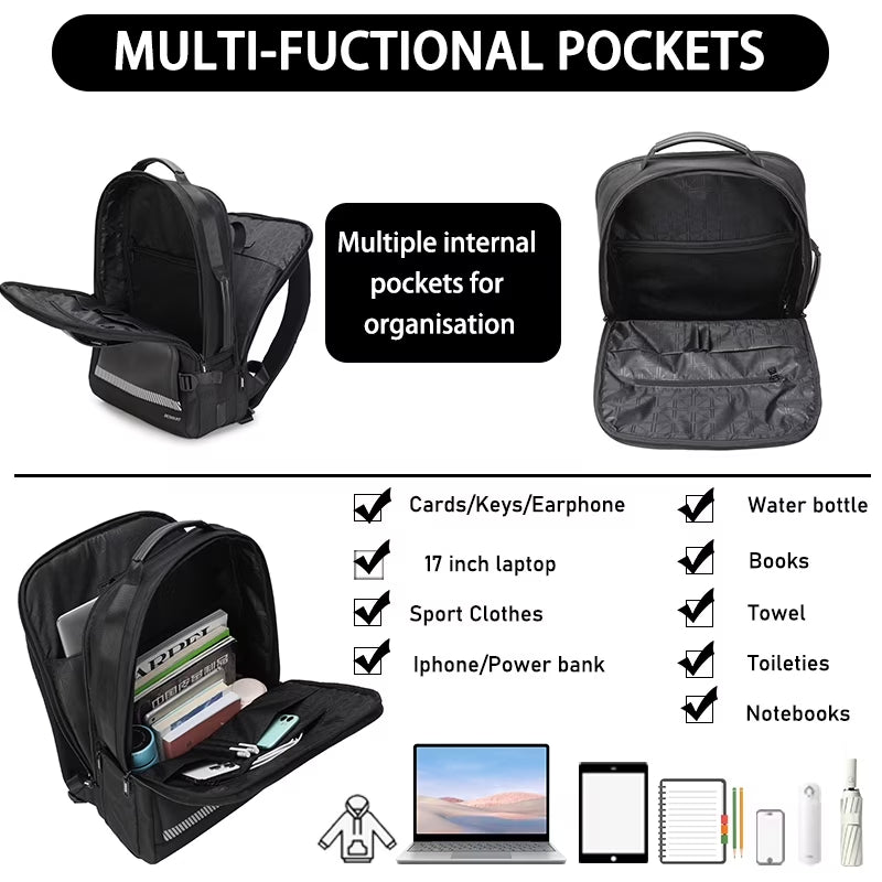 BE SMART Waterproof Expandable Laptop Backpack with Type-C/Usb Charging Port & Trolley Sleeve, Shockproof 15.6 Inch Computer Bag for Men Women, Boarding Casual Daypack for Travel/Business/Work, Black