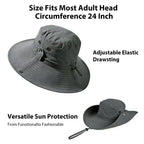Sun Hat for Men Sun Protection Wide Brim Bucket Hat Waterproof Breathable Packable Boonie Hat for Fishing Grey