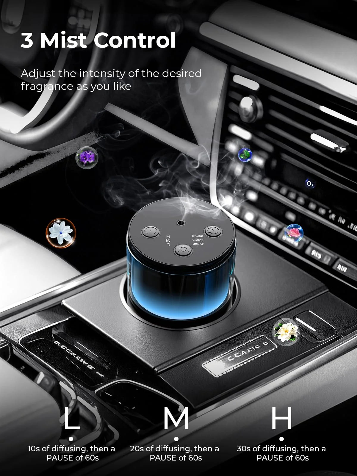 Waterless Essential Oil Diffuser, Cordless Aromatherapy Oil Diffuser with 3 Mist Level 8 Colors - Rechargeable Portable Scent Diffuser - Cool Mist Humidifier for Home Car Office
