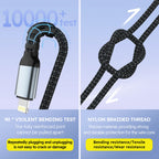 100W 3-In-1 USB Charger Cord Cell Phone Charging Cable Fast Charging Data Cable, Black