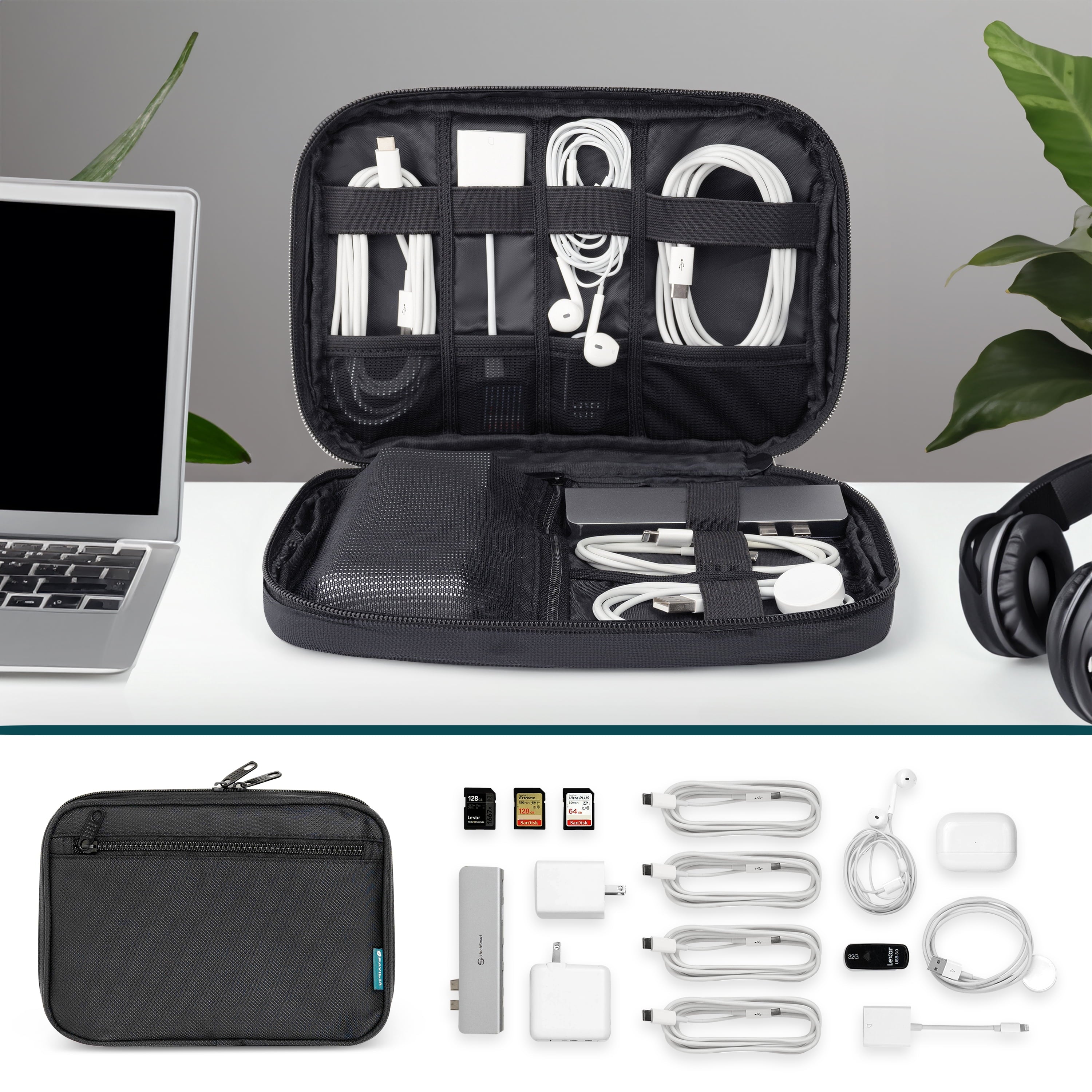 Travel Cord Organizer, Electronic Organizer Travel Case, Tech Organizer Travel Case, Cable Organizer Travel Storage, Small Charger Cord Bag Pouch, Travel Accessories Tech Gifts for Men, Black