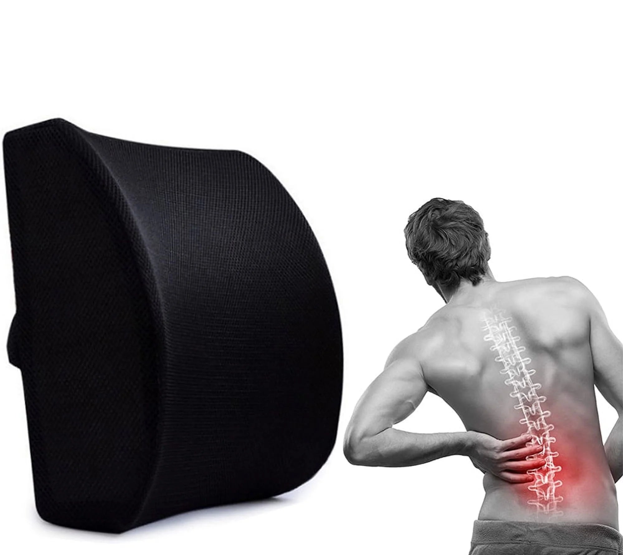 Ergonomic Lumbar Support Pillow - Elevates Lower Back Comfort - Pure Memory Foam - Use in Car or Office Chair - Fits Most Seats - Breathable Mesh - Washable Cover