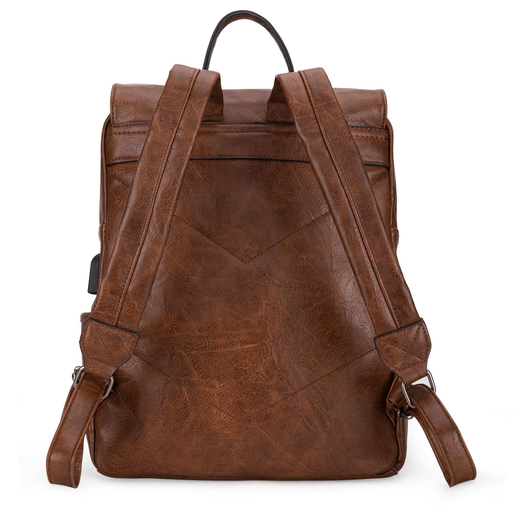 Wrangler Leather Backpack Purse for Women Laptop Backpack Fashion Pink Backpack, Dark Brown
