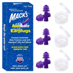 Aquablock Swimming Earplugs, 3 Pair - Comfortable, Waterproof, Reusable Silicone Ear Plugs for Swimming, Snorkeling, Showering, Surfing and Bathing (Purple)