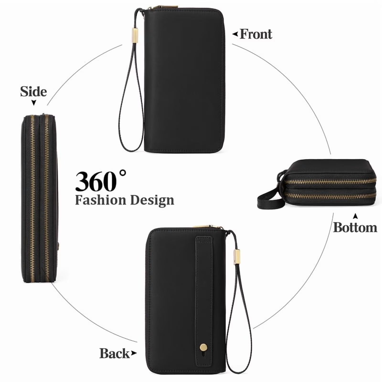 Wallet for Women Clutch RFID Blocking Wristlet Leather Purse Large Capacity Credit Card Holder with Grip Hand Strap