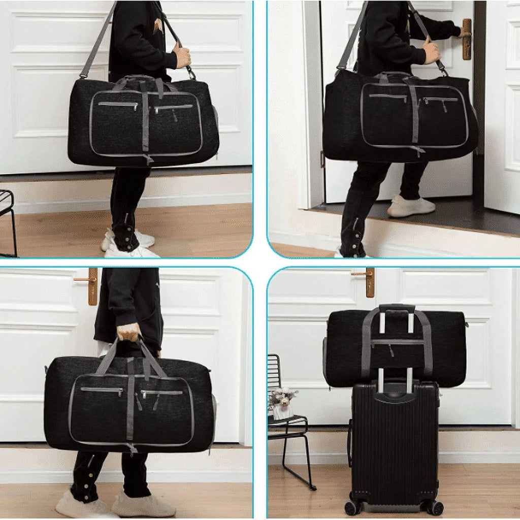 28" Travel Duffle Bag for Men, 80L Foldable Travel Duffel Bag with Shoes Compartment, Overnight Bag for Men Women Waterproof & Tear Resistant, Travel Bag for Traveling Camping Touring, Black