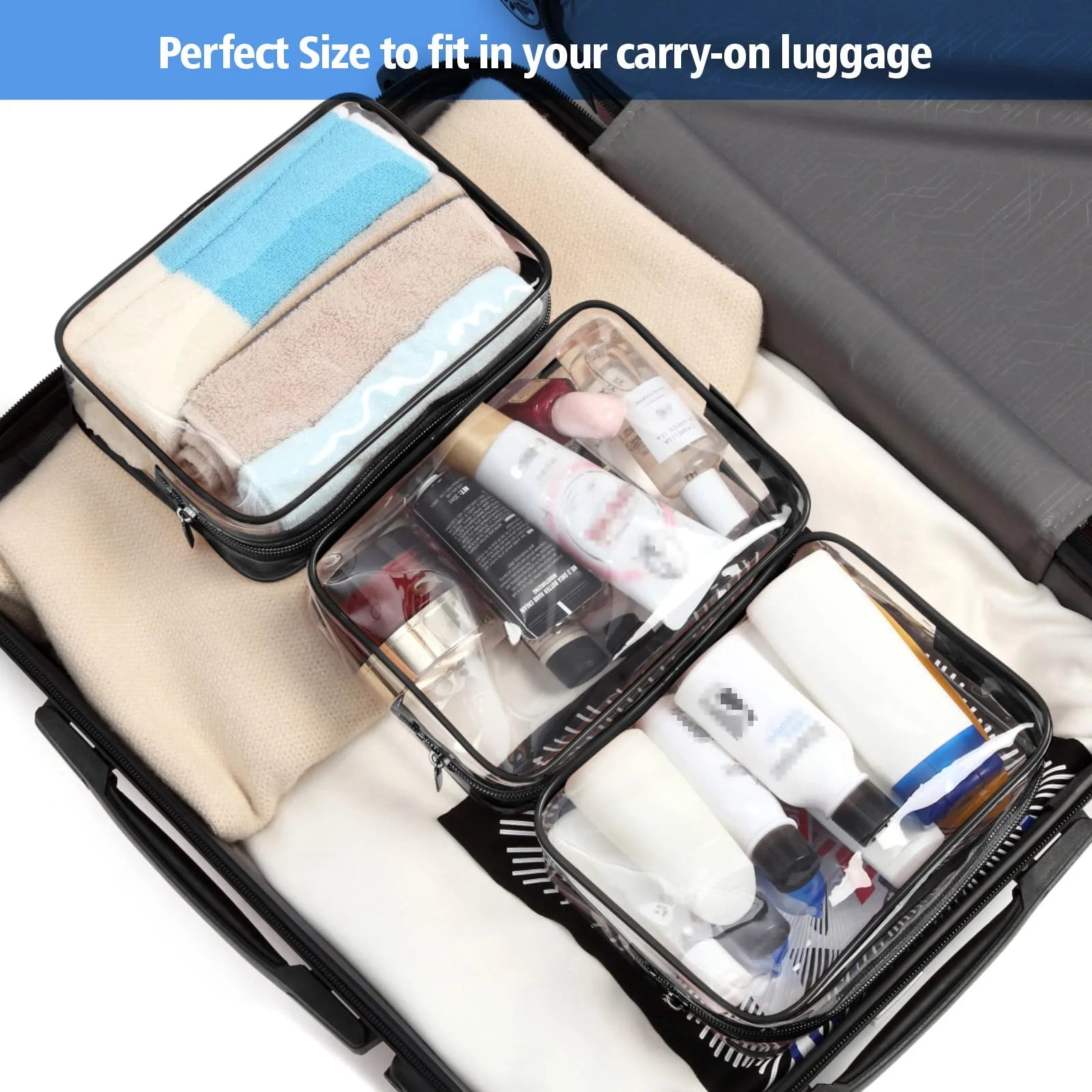 2 Pack Clear Toiletry Bag TSA Approved Toiletry Bag Quart Size Bag, Travel Makeup Cosmetic Bag for Women Men, Clear Bag