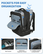 Business Travel Backpack Fits 17 Inch Laptop for Personal Item Bag 18X14X8 Clamshell Opening Carry on Laptop Backpack for Men with Wet Pocket, Black