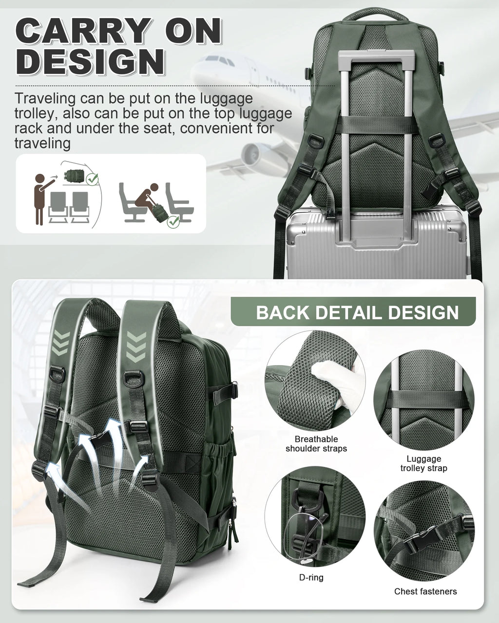 Travel Vacuum Backpack with Air Pump, Vacuum Seal Carry on Backpack for Airplanes, Vacuum Back Pack for Travel Backpack with Vacuum Compression Business Day Vacpack Backpack for Women Men Green
