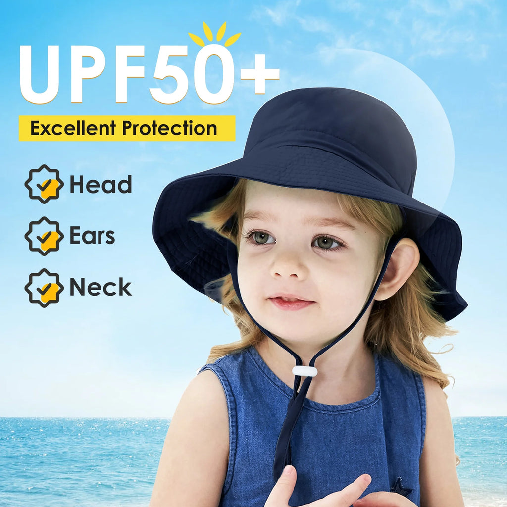 Beach Baby Sun Hat UPF 50+ Sun Protection Wide Brim Summer Baby Boy Bucket Hats Cute Toddler Sun Hats for Boy Navy XS