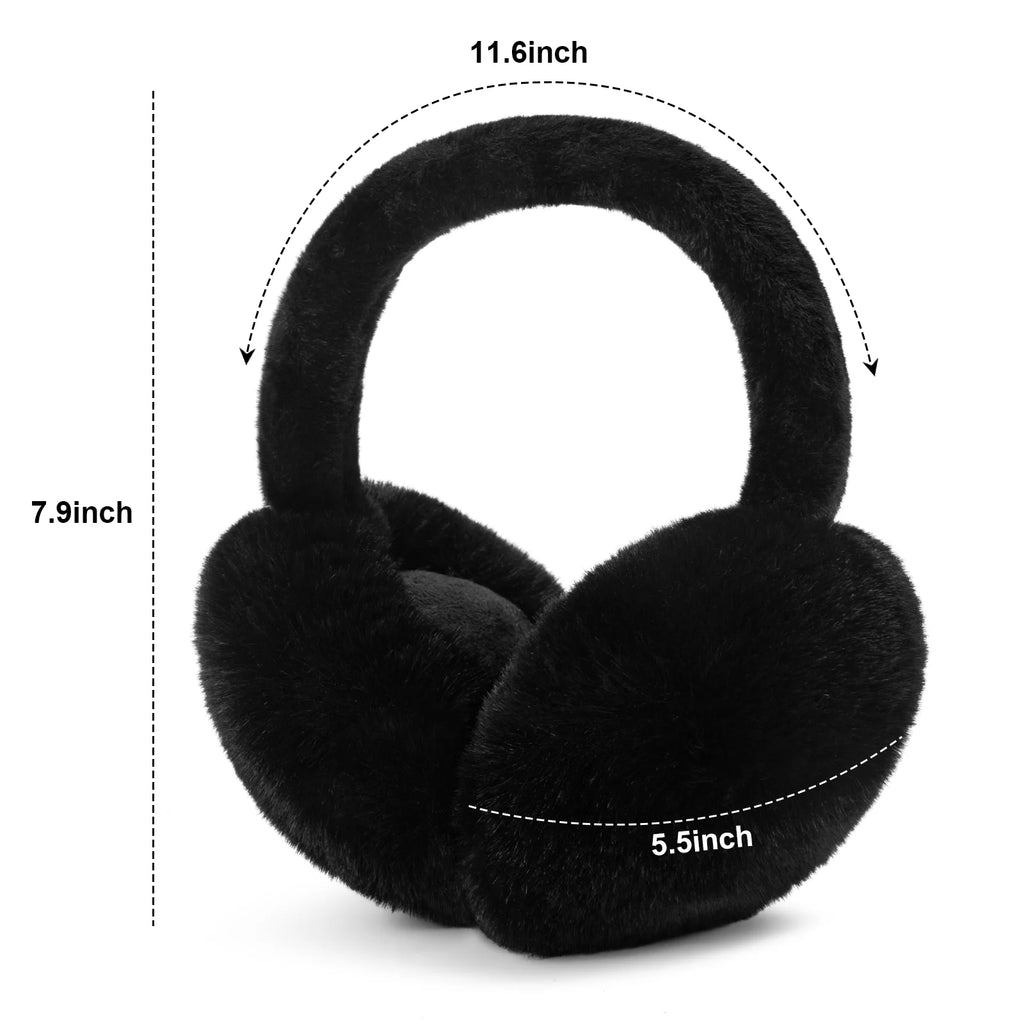 2 Packs Women Ear Muffs Soft Cute Foldable Ear Warmers for Women Gift Black and White