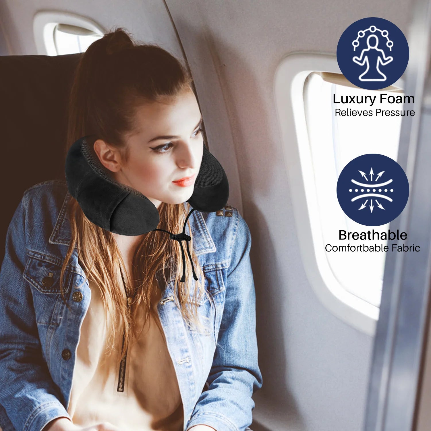 Travel Pillow for Adults Memory Foam Neck Pillows for Sleeping on Airplane Lightweight Black