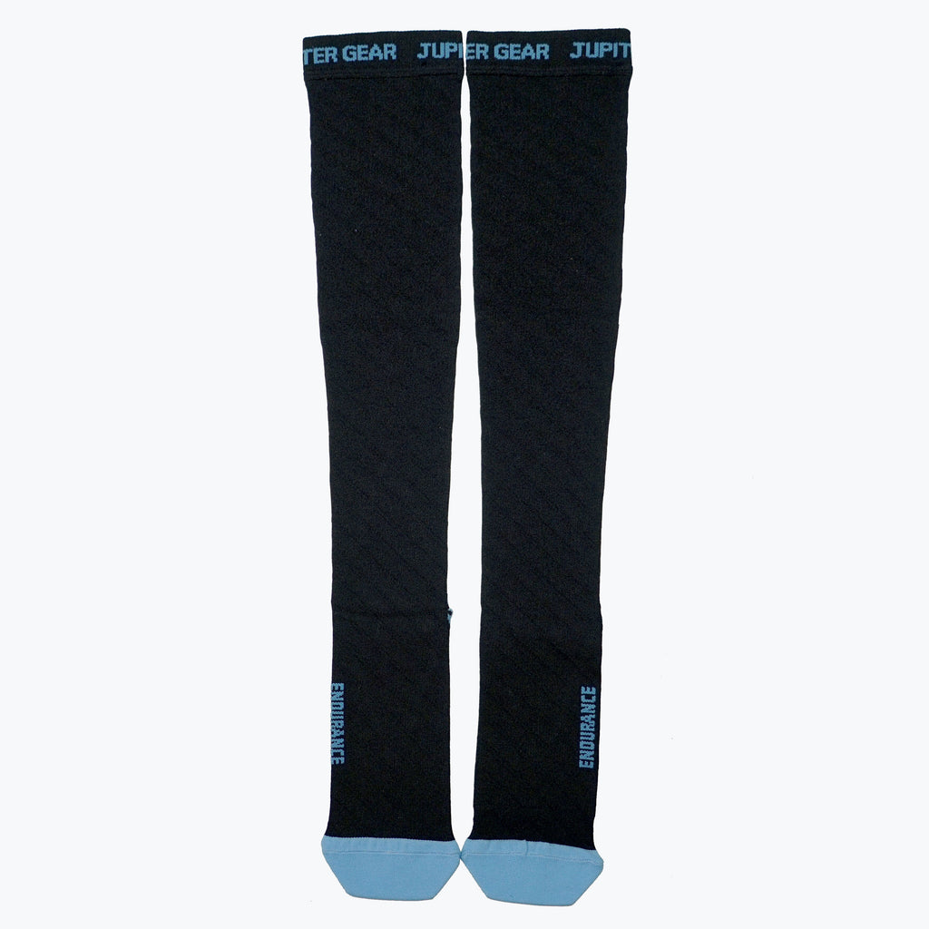 Jupitergear Endurance Compression Socks for Running and Hiking - Black with Blue Accent - Large/Extra Large
