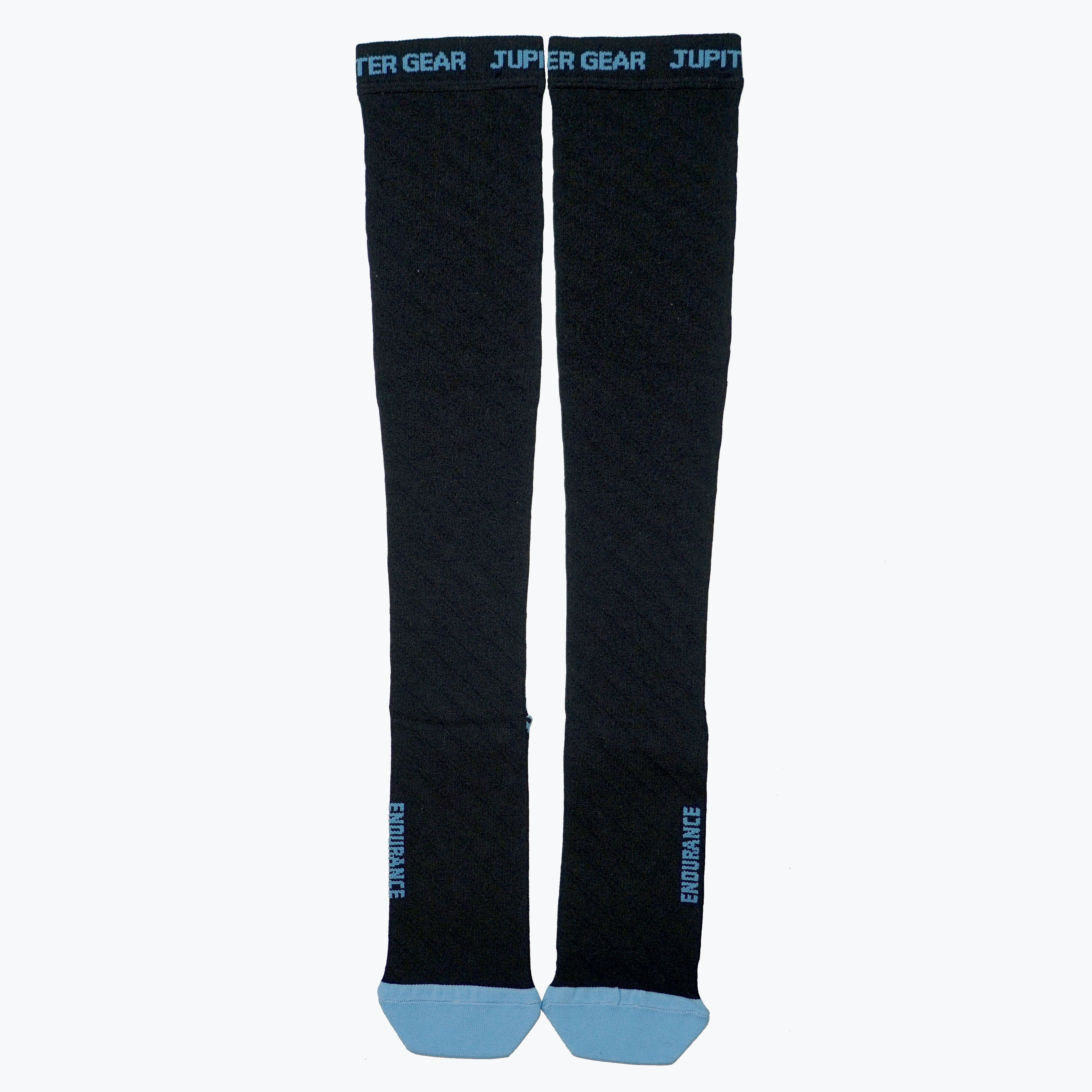 Jupitergear Endurance Compression Socks for Running and Hiking - Black with Blue Accent - Large/Extra Large