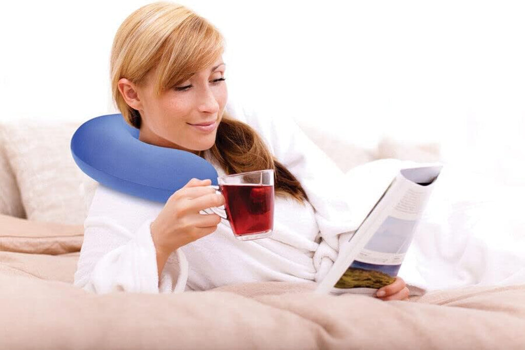 Vibrating Microbead Neck Massage Travel Pillow - Airplane Travel Essentials for Women Kids & Men - Car Essentials Travel Accessories Road Trip Essentials - Ergonomic - International Travel Must Haves