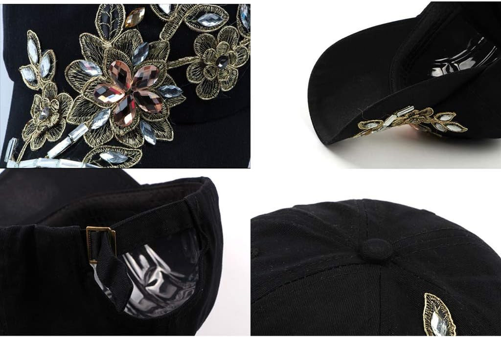 Bling Women Baseball Cap Flower Snapback Rhinestone Sun Hats Adjustable Denim Jeans Hat