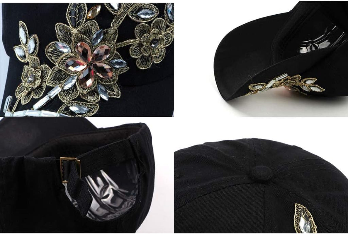 Bling Women Baseball Cap Flower Snapback Rhinestone Sun Hats Adjustable Denim Jeans Hat