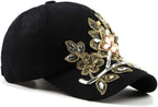 Bling Women Baseball Cap Flower Snapback Rhinestone Sun Hats Adjustable Denim Jeans Hat