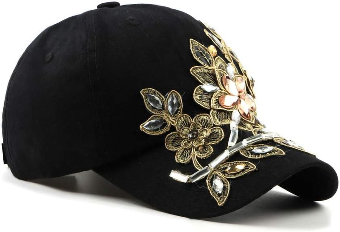 Bling Women Baseball Cap Flower Snapback Rhinestone Sun Hats Adjustable Denim Jeans Hat