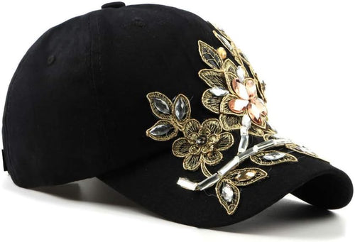 Bling Women Baseball Cap Flower Snapback Rhinestone Sun Hats Adjustable Denim Jeans Hat