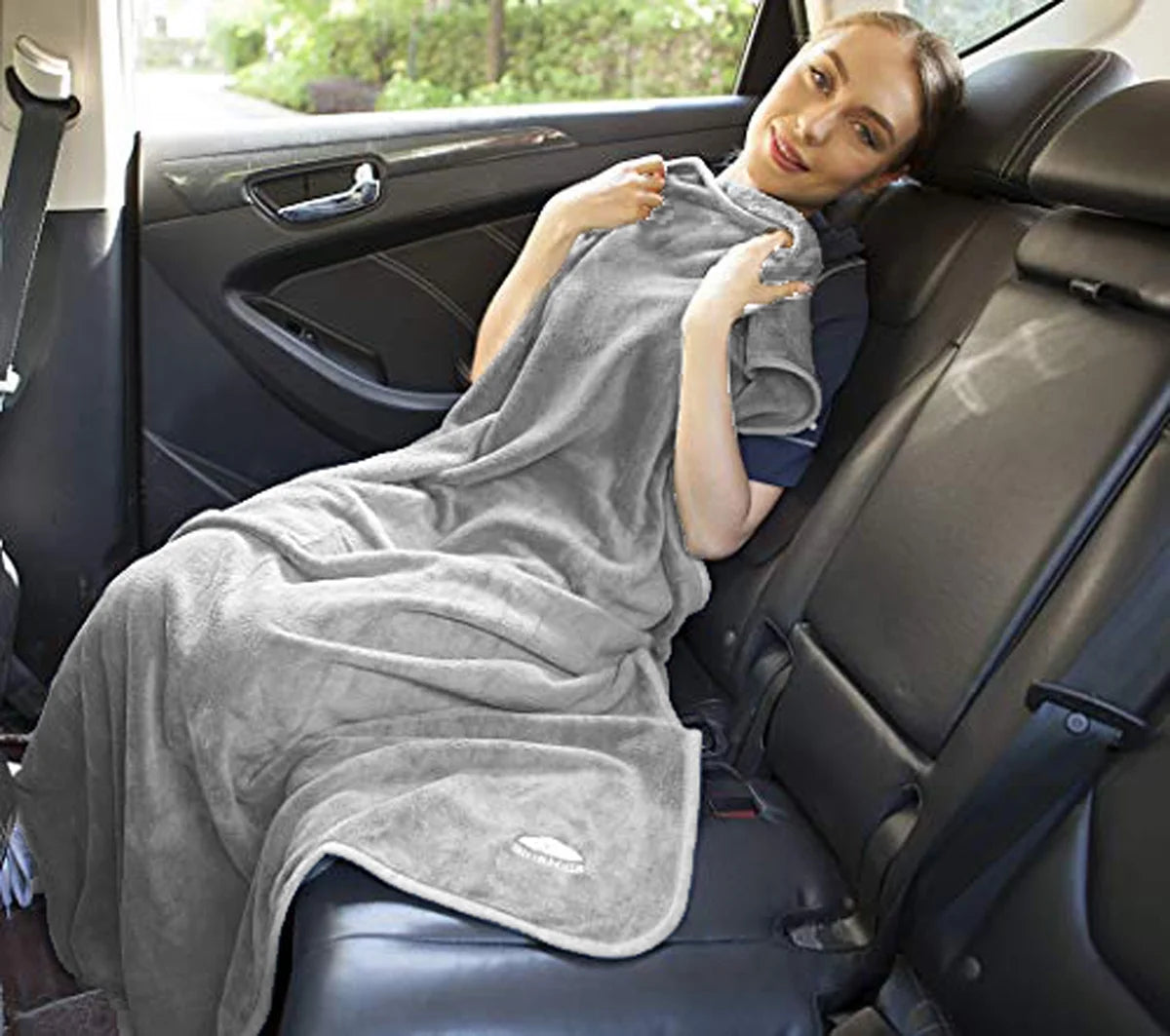Premium Soft Travel Blanket Pillow Airplane Throw - Light Gray