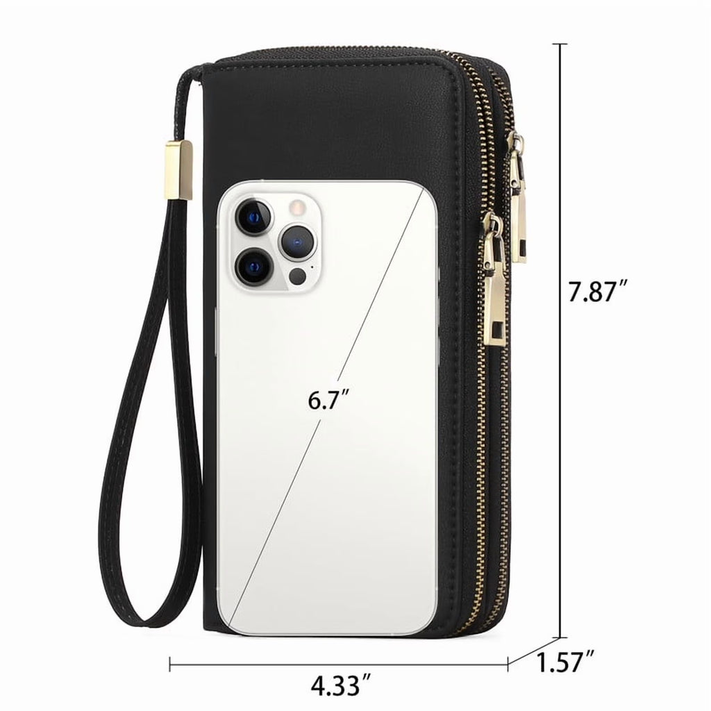 Wallet for Women Clutch RFID Blocking Wristlet Leather Purse Large Capacity Credit Card Holder with Grip Hand Strap
