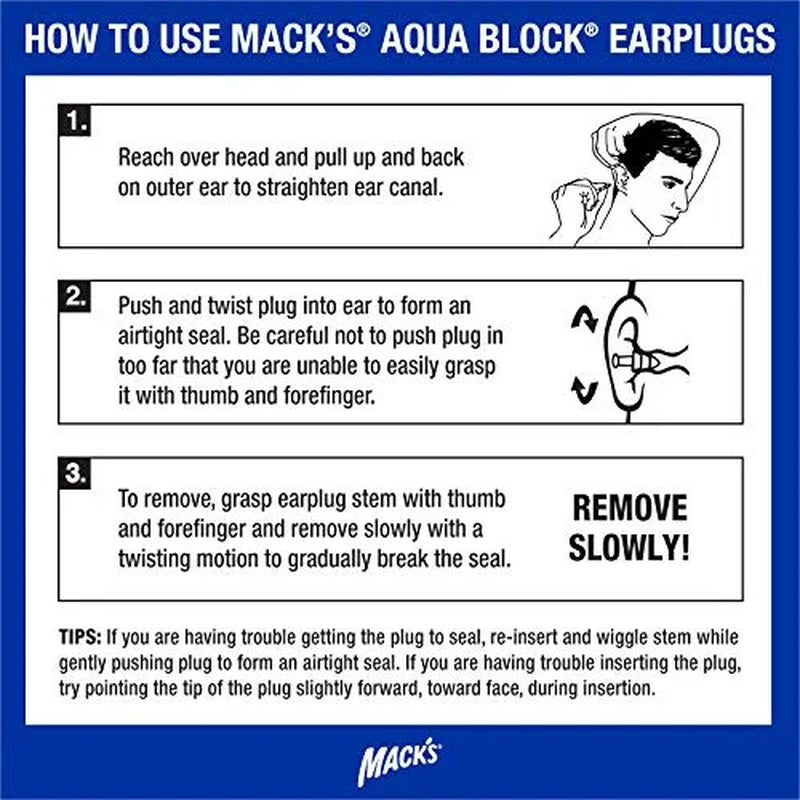 Aquablock Swimming Earplugs, 3 Pair - Comfortable, Waterproof, Reusable Silicone Ear Plugs for Swimming, Snorkeling, Showering, Surfing and Bathing (Purple)