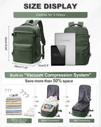 Travel Vacuum Backpack with Air Pump, Vacuum Seal Carry on Backpack for Airplanes, Vacuum Back Pack for Travel Backpack with Vacuum Compression Business Day Vacpack Backpack for Women Men Green