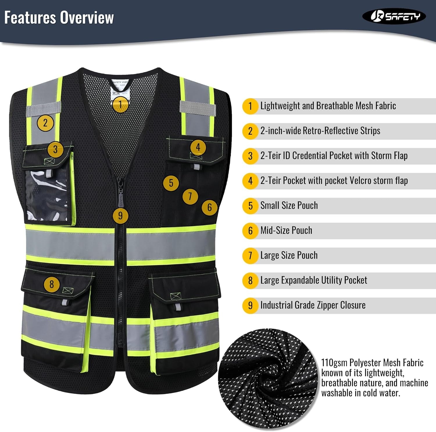 Hi Vis Reflective Safety Vests for Men Women High Visibility Vest with Pockets M