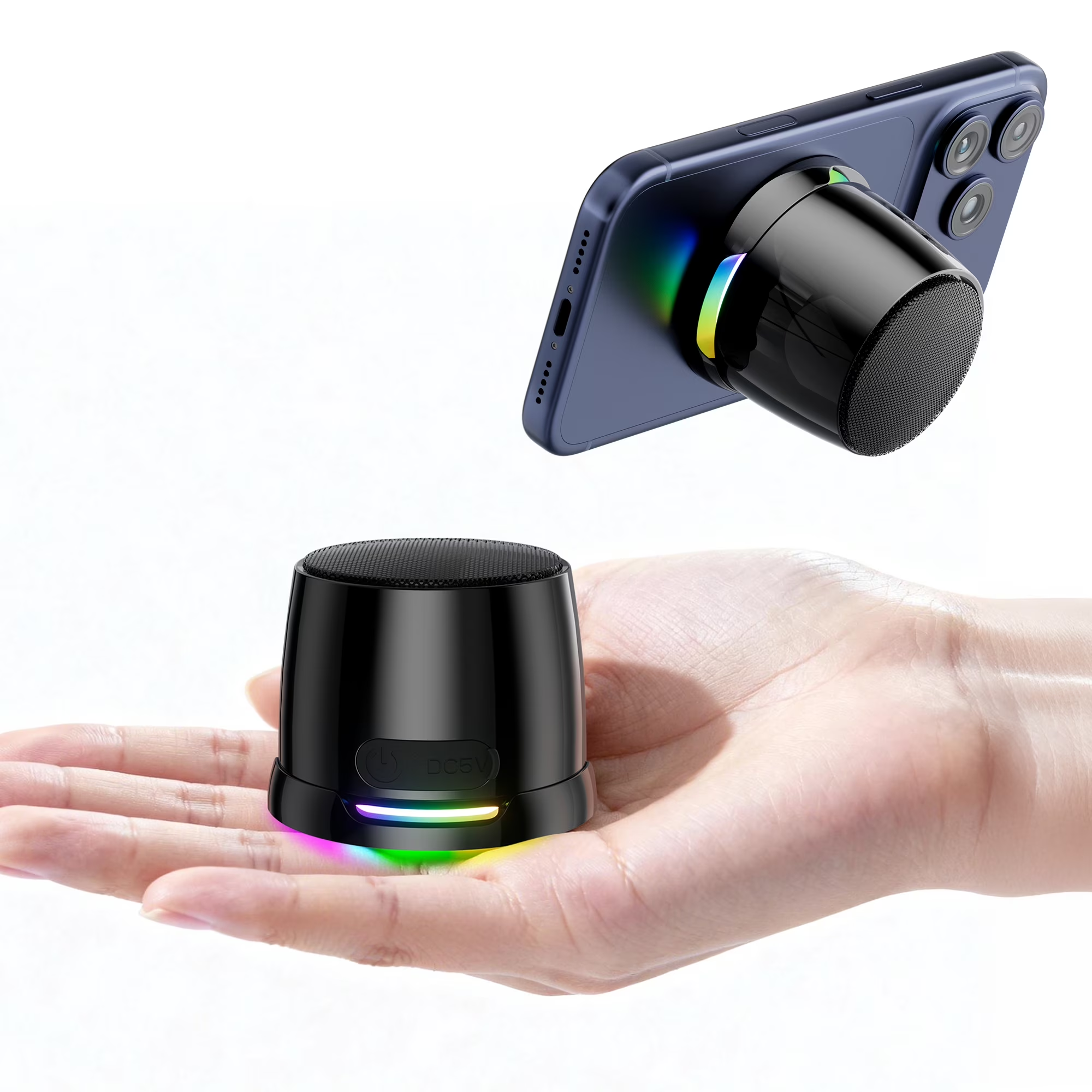 Portable Mini Magnetic Bluetooth Speaker – BT 5.3, TWS Stereo, Phone Stand & Metal Mount