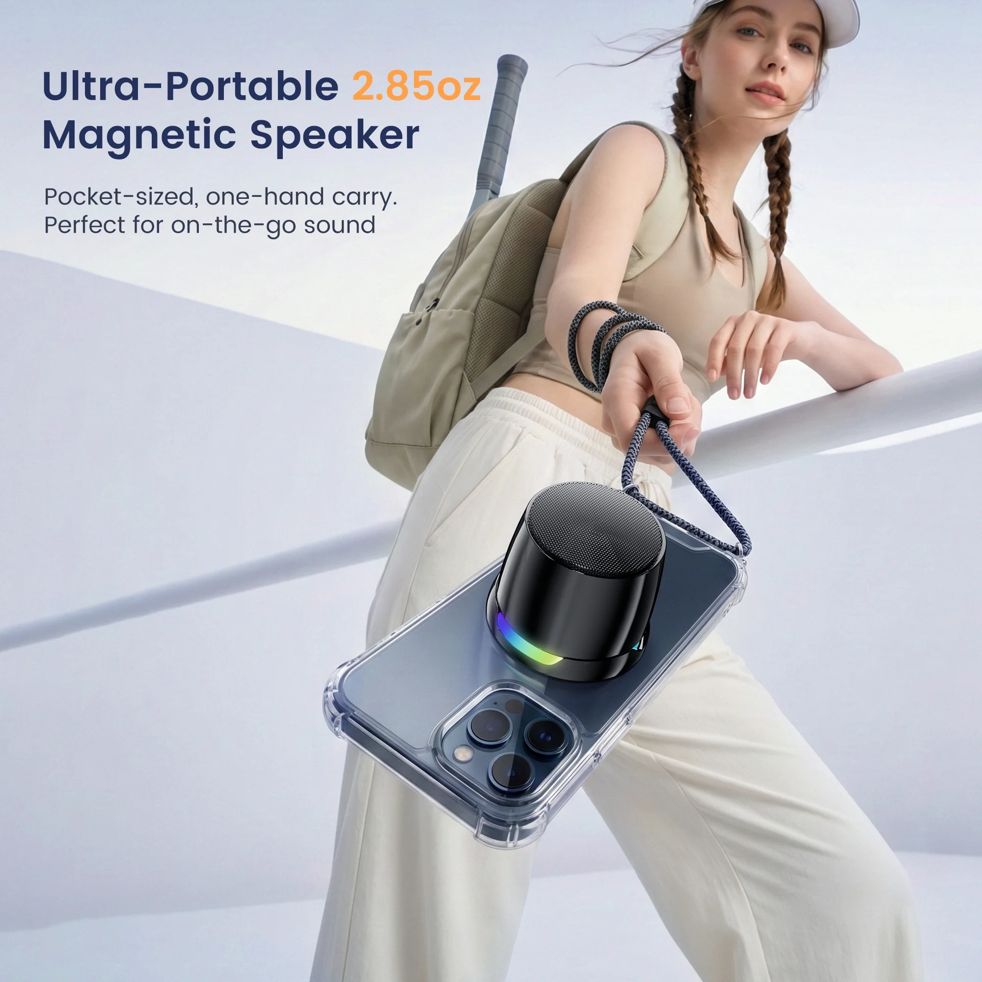 Portable Mini Magnetic Bluetooth Speaker – BT 5.3, TWS Stereo, Phone Stand & Metal Mount