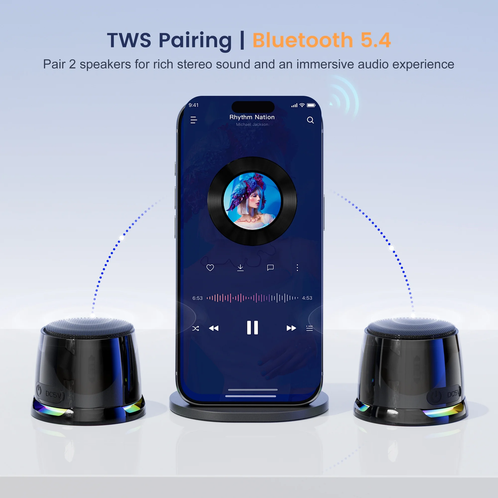 Portable Mini Magnetic Bluetooth Speaker – BT 5.3, TWS Stereo, Phone Stand & Metal Mount