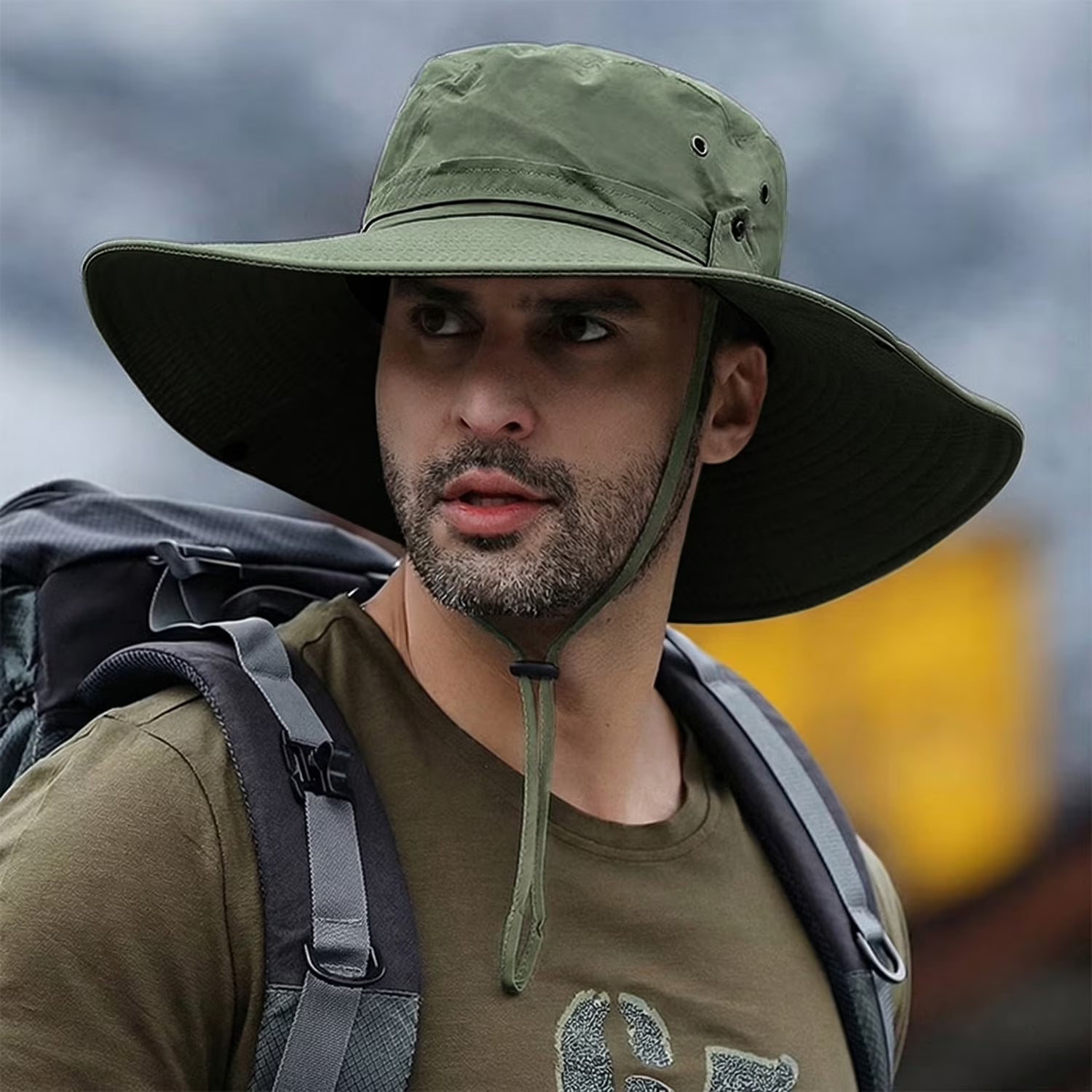 Sun Hat for Men Sun Protection Wide Brim Bucket Hat Waterproof Breathable Packable Boonie Hat for Fishing Green