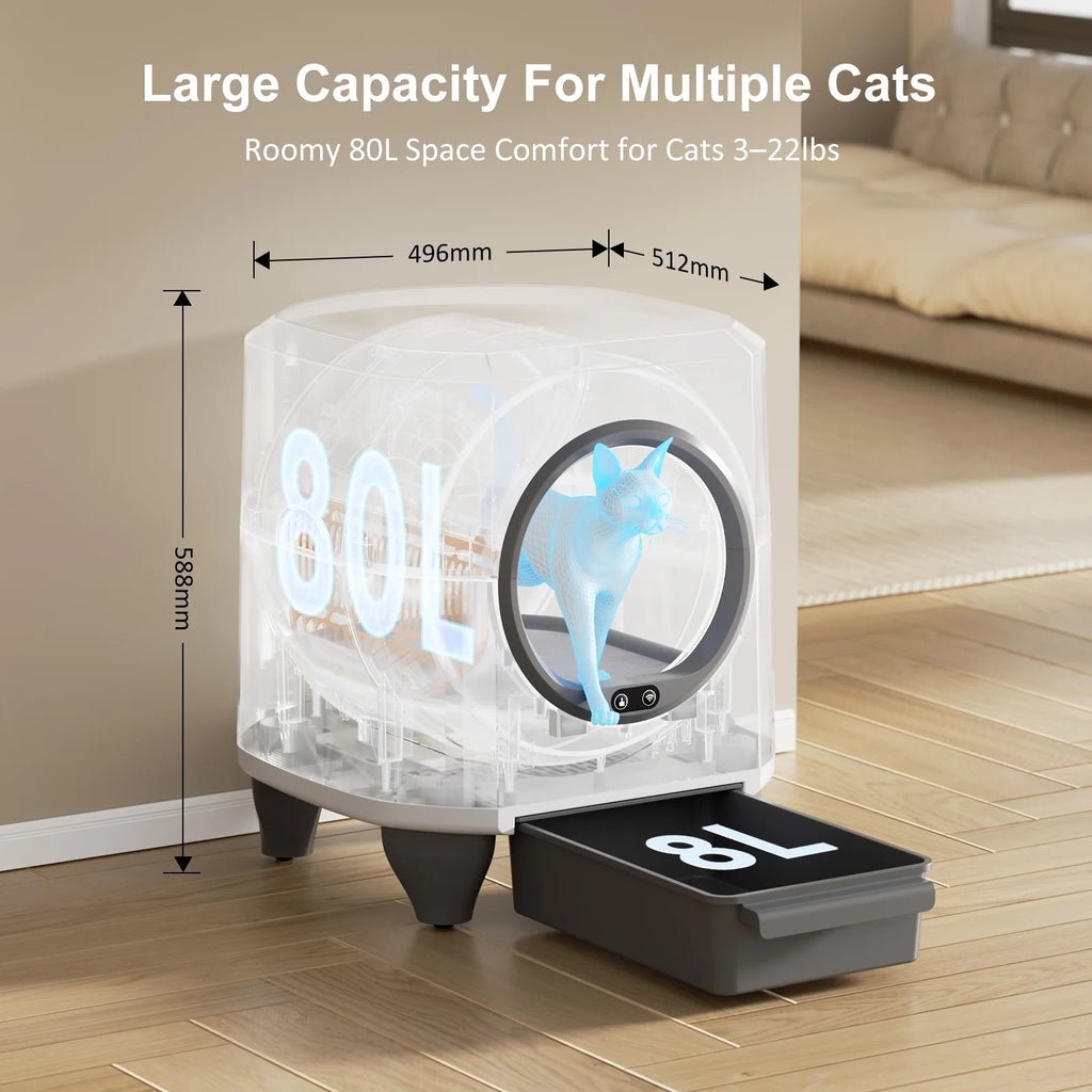 Self Cleaning Cat Litter Box Smart Automatic Litter Box with App Control, White