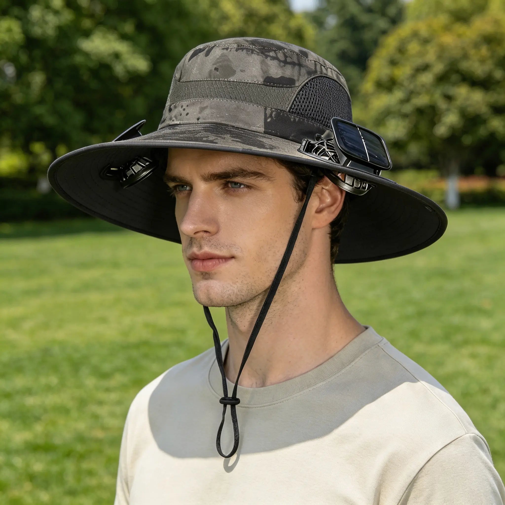 2026 Outdoor Wide Brim Cooling Hat with Dual Fans, UPF 50+ Sun Protection, Waterproof Breathable Rechargeable Hat for Fishing, Camping, Gardening & Outdoor Sports, Long-Lasting Summer Cooling Gift, Perfect Father’S Day Gift for Dad & Husband