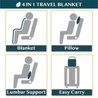 Travel Blanket Pillow, Soft Airplane Blanket 2-IN-1 Combo Set, Plane Blanket Compact Packable, Flight Essentials Car Pillow, Travelers Gifts Accessories Luggage Backpack Strap, 60X43 Teal Blue