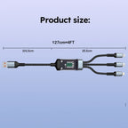 100W 3-In-1 USB Charger Cord Cell Phone Charging Cable Fast Charging Data Cable, Black