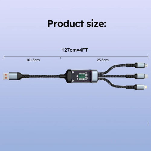 100W 3-In-1 USB Charger Cord Cell Phone Charging Cable Fast Charging Data Cable, Black